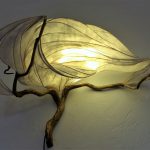 illuminated sculpture made with paper, oak, reed, glue, and LED lighting OOAK home decor