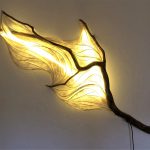 illuminated sculpture, lamp, mood lighting, sculpture, paper, wood and paper light, unique lighting,